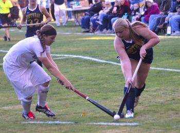 Lilly Cowing gets ahead of a Hall-Dale player. KEVIN BURNHAM/Boothbay Register
