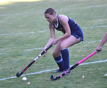 Seahawk tri-captain Izzy Andreasen looks to push the ball toward the goal. KEVIN BURNHAM/Boothbay Register