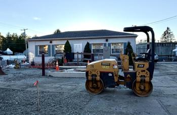 Construction moves along at 27 Sea St., with the pit at the front of BHSD's facility recently filled in.  ISABELLE CURTIS/Boothbay Register