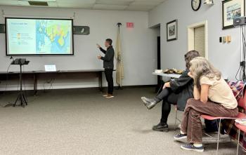 VHB Project Manager Luke Mitchell maps out areas of development in a draft Future Land Use Plan. Maine is one of the only states that require a FLUP as part of a comprehensive plan.  ISABELLE CURTIS/Boothbay Register