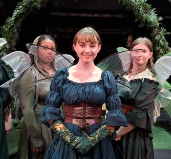Three lovely fairies in "A Midsummer Night's Dream" at Lincoln Academy, Oct. 30-Nov. 7. From left: Lily Howe, Mary Gallagher, and Ellie Thomas.  Photo by Jenny Mayher