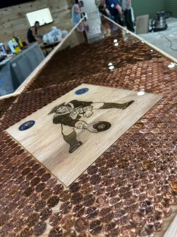 New England Patriots insignia in the penny bar. Courtesy of Jennie Mitchell