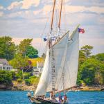 Thomas E. Lannon sails into Boothbay Harbor on Windjammer Days, nominated as a top festival in Down East Magazine's "Best of Maine" competition. Mike Leonard photo