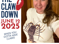 The lobster bite competition in Boothbay Harbor draws food lovers from around the world - including fans from Australia, who brough Kjirsten this T-Shirt 