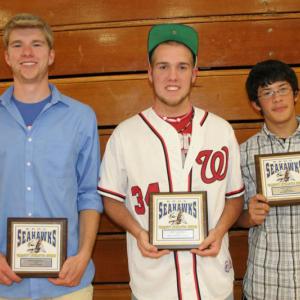 Baseball plaque winners, from left, Wyatt Anthony, Nate Colcord and Julian Aponte