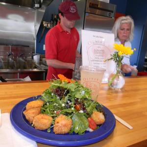 DIANE RANDLETT / Boothbay Register mesclun salad with scallops Oliver's Cozy Harbor wharf