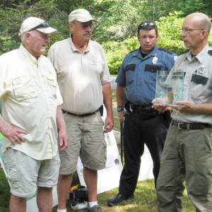 Accepting the Firewise Community Award from Kent Nelson, Maine Forestry Service Ranger, right, are, from left, Curt Norred, the Firewise Community Board president; Glenn Townsend, retiring Boothbay Harbor Fire Chief; and Nick Upham, Asst. Fire Chief. Accepting the Firewise Community Award from Kent Nelson, Maine Forestry Service Ranger, right, are, from left, Curt Norred, the Firewise Community Board president; Glenn Townsend, retiring Boothbay Harbor Fire Chief; and Nick Upham, Asst. Fire Chief.