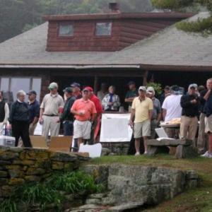 Golfers wait outside the club house at the Boothbay Country Club before the Boothbay Charities Classic tournament begins. Golfers wait outside the club house at the Boothbay Country Club before the Boothbay Charities Classic tournament begins. RYAN LEIGHTON/Boothbay Register