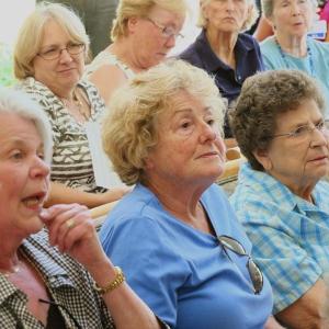 Penny Thumith, center, director of the St. Andrews Auxiliary Thrift Shop, told Auxiliary members that residents can impact St. Andrew's future through the choices they make. “If you don't use it, you lose it.” JOHN EDWARDS/Boothbay Register, St. Andrews hospital, boothbay, boothbay harbor