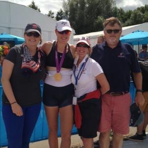 The Logan family (from left): Jess, Ellie, Jaimie, and Bill. Ellie Logan, Olympics, rowing, Boothbay, Boothbay Harbor, Boothbay Register