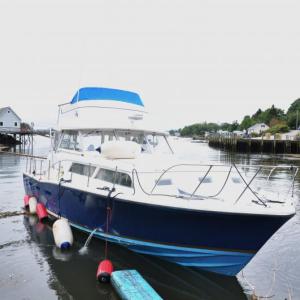 Back on the water and awaiting repairs. BEN BULKELEY/Boothbay Register