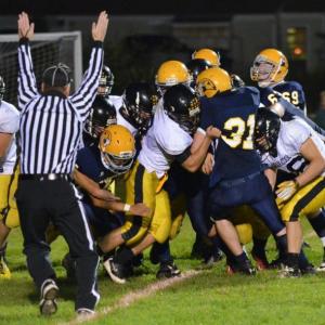 Kameron Markee scores on a one-yard run to give Boothbay a brief lead in the second quarter. Courtesy of Aquilino Alamo Kameron Markee scores on a one-yard run to give Boothbay a brief lead in the second quarter. Courtesy of Aquilino Alamo