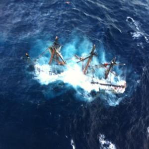 The 'Bounty' sinking into the Atlantic Ocean around 90 miles southeast of Hatteras, NC on October 29. Courtesy of Petty Officer 2nd Class Tim Kuklewski of the U.S. Coast Guard