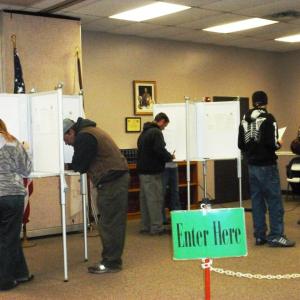 Boothbay Harbor voters fill in their ballots to cast their vote. KATRINA CLARK/Boothbay Register