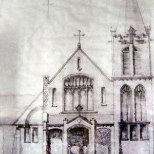 Our Lady Queen of Peace architect burned his files when he closed his Boston office in the 1950s. This portion of the blueprint for Our Lady Queen of Peace Catholic Church is a part of the archives at the church featured in the newly updated history on the All Saints Parish website. Courtesy of OLQP Archives  