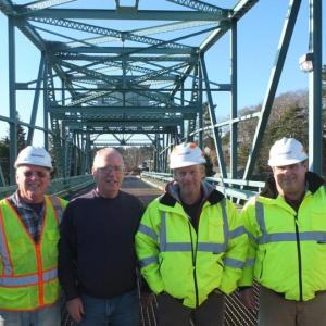 Old and new bridgekeepers, from left, Duane Lewis, Dwight Lewis, David Blake and George Freese. RYAN LEIGHTON/Boothbay Register