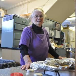 Ramona Gaudette is a familiar sight in the Southport Central School cafeteria, where she has worked for the last 55 years. She was recently honored with Southport's Spirit of America Award for her dedication to her community. BEN BULKELEY/Boothbay Register