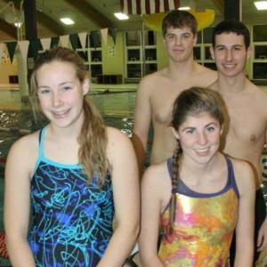 These Boothbay Region High School swimmers are competing independently with the Wiscasset High School/Lincoln Academy swim team this year. From left are, front, Samantha Carter, Nicole LaBrecque; back, Brad Tibbetts and Ethan Walker. KEVIN BURNHAM/Boothbay Register  