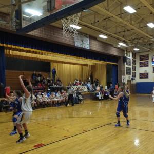 With 0.8 seconds on the clock, senior captain Sarah Caron lines up for a three-point field goal, giving the Lady Seahawks the lead over Madison, 40-35 at the end of the third period. RYAN LEIGHTON/Boothbay Register With 0.8 seconds on the clock, senior captain Sarah Caron lines up for a three-point field goal, giving the Lady Seahawks the lead over Madison, 40-35 at the end of the third period. RYAN LEIGHTON/Boothbay Register