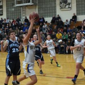 Abby McLellan gets the rebound and a quick put-back before Dirigo can react. RYAN LEIGHTON/Boothbay Register