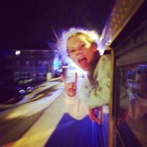 Morgan Crocker celebrates a winning season with the Lady Seahawks during their "welcome home" police escort February 21. Courtesy of Hannah Morley