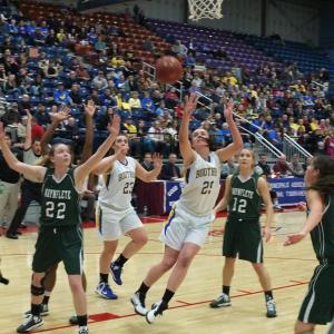 Senior captain Alex Clarke puts up a shot against Waynflete as co-captain Allison Crocker looks on. RYAN LEIGHTON/Boothbay Register Senior captain Alex Clarke puts up a shot against Waynflete as co-captain Allison Crocker looks on. RYAN LEIGHTON/Boothbay Register