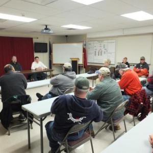Department of Marine Resources Commissioner Patrick Keliher, External Affairs Director Terry Stockwell and others met with shrimp dealers and members of the Maine Shrimp Trappers Association February 1 to discuss limits on the 2013 shrimp trapping season, which begins February 5. JOHN MAGUIRE/Wiscasset Newspaper Department of Marine Resources Commissioner Patrick Keliher, External Affairs Director Terry Stockwell and others met with shrimp dealers and members of the Maine Shrimp Trappers Association February 1 to discuss limits on the 2013 shrimp trapping season, which begins February 5. JOHN MAGUIRE/Wiscasset Newspaper