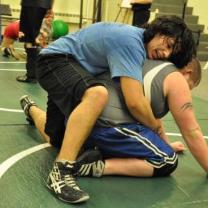 Antonio Maulolo wrestles during a February practice at Lincoln Acaemy. Maulolo, a Boothbay Region High School sophomore, was the top wrestler in the Class C state wrestling tournament's 220-pound class. BEN BULKELEY/Boothbay Register Antonio Maulolo wrestles during a February practice at Lincoln Acaemy. Maulolo, a Boothbay Region High School sophomore, was the top wrestler in the Class C state wrestling tournament's 220-pound class. BEN BULKELEY/Boothbay Register