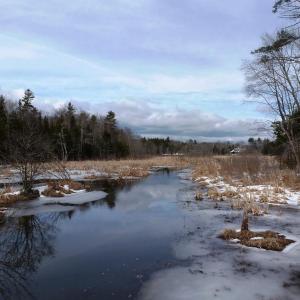 The view off the Penny Lake Land Bridge.With the weather warming up, much of the ice has already melted, but large patches remain on the banksides. KATRINA CLARK/Boothbay Register