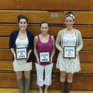 Nordic Skiing girls Sophia Thayer (most valuable), Shaylee Sibley (most improved) and Arden McSwain (coaches award). RYAN LEIGHTON/Boothbay Register
