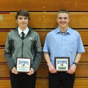 Nordic Skiing boys Robert Campbell (most valuable) and Zach Vise (most improved). RYAN LEIGHTON/Boothbay Register