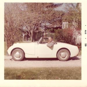 Dr. John Andrews in his Austin Healey Sprite in 1959. Courtesy of Rupe Neily