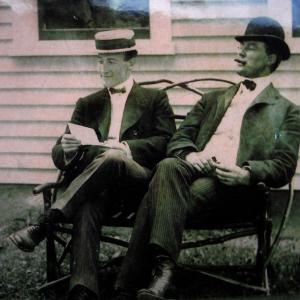 First Association president Dr. Edward A. Sprague (in straw hat), seated with long-time friend Dr. George Gregory. Sprague was a dentist whose office was across from the post office in Boothbay Harbor. Courtesy of the family of Dr. Sprague and Boothbay Region Historical Society
