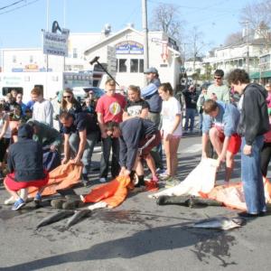 Suiting up for the Codfish Relay. KEVIN BURNHAM/Boothbay Register