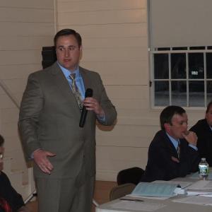 Town Manager Jim Chaousis welcomes everyone to the Boothbay town meeting. RYAN LEIGHTON/Boothbay Register