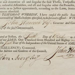 These documents appointing Edgecomb's Moses Davis a justice of the peace in Lincoln County in 1775 and 1781 will be up for auction June 1  and 2 in Thomaston. Courtesy of Thomaston Place Auction Galleries.