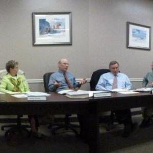 From left, Vice Chairman Robert Splaine, Denise Griffin, Chairman Bill Hamblen, members Russell Hoffman, Jay D. Warren, and Town Manager Tom Woodin. KATRINA CLARK/Boothbay Register