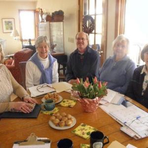 This lively group of ladies is working diligently to create another beautiful Home and Garden Tour. From left are Nan Jackson, Jane Lunt, Greg Bond, Pat McMurry and Irene Gerny. Courtesy of Leslie Cook This lively group of ladies is working diligently to create another beautiful Home and Garden Tour. From left are Nan Jackson, Jane Lunt, Greg Bond, Pat McMurry and Irene Gerny. Courtesy of Leslie Cook