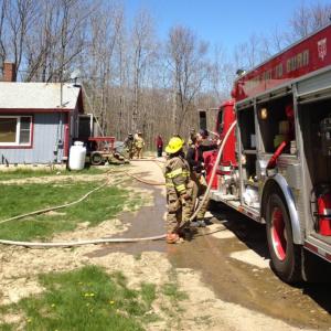 Several area fire departments including Wiscasset’s responded to the fire May 7. SUSAN JOHNS/Wiscasset Newspaper