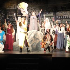 The Boothbay Playhouse company of “Spamalot” lose themselves in one of many stunning production numbers. LISA KRISTOFF/Boothbay Register