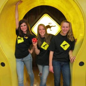 Angelique Perkins, left, will compete in the finals on the WPXT game show, “Kick Start Maine.” with the first showing of the episode airing Thursday, June 27 at 7:30 p.m. Classmates Anna Sirois (center) and Emma Rideout (right) participated in the semifinal round. Courtesy of Lauri Perkins