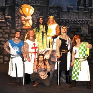 Members of the cast of Monty Python's “Spamalot” at the Boothbay Playhouse. Top row, from left: The Lady of the Lake (Emily Moore) and King Arthur (John Adams). Second row: Sir Bedevere (Cole Domeyer), Galahad (Joel Biron), Patsy (Nick Mirabile), Lancelot (Nicholas Carroll) and Sir Robin (Robo Bishop). Courtesy of Susan Domeyer Members of the cast of Monty Python's “Spamalot” at the Boothbay Playhouse. Top row, from left: The Lady of the Lake (Emily Moore) and King Arthur (John Adams). Second row: Sir Bedevere (Cole Domeyer), Galahad (Joel Biron), Patsy (Nick Mirabile), Lancelot (Nicholas Carroll) and Sir Robin (Robo Bishop). Courtesy of Susan Domeyer