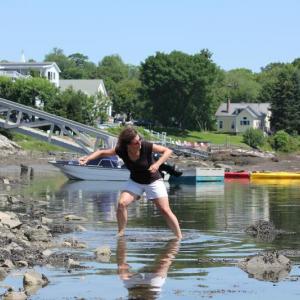 Kim “Mskim’ Webster demonstrated the Webster family’s natural talent for rock skipping July 13, easily capturing the women’s top honors with 15 skips.  SUE MELLO/Boothbay Register