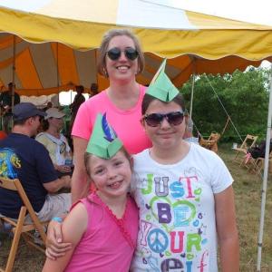 Gretchen McKay of Gettysburg, PA., with her nieces Sarah and Kayla Miller, of Missouri, wear their handmade German-style caps and feathers in honor of Boothbay Region Land Trust's Volksmarch on July 6. 