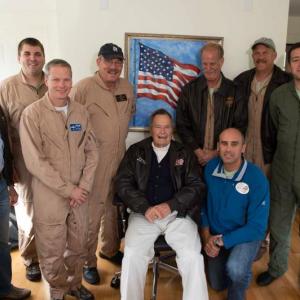 Murphy and fellow Warbirds pilots pose with honorary Warbirds pilot and 41st President George Herbert Walker Bush. Courtesy Texas Flying Legends Museum.