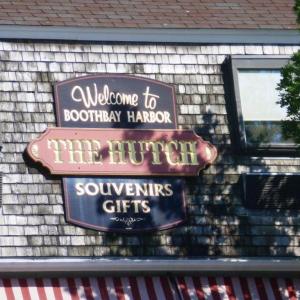 The sign over the Hutch, seen by people driving down Oak Street, proclaims, “Welcome to Boothbay Harbor.” KATRINA CLARK/Boothbay Register