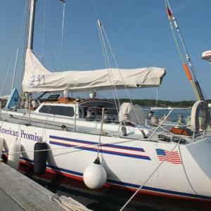 The “American Promise” docks at Ocean Point Marina in Boothbay. RYAN LEIGHTON/Boothbay Register