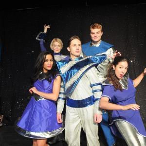 The Rocket Man cast at the Carousel Music Theater. From left, Maggie Wakim, Carissa McCurdy, Scott Mulligan (center), Grant Jacoby and Teresa Morrison. LISA KRISTOFF/Boothbay Register