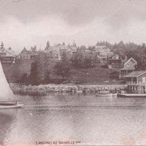 A circa 1910 view of the Bayville summer colony from Linekin Bay. On the far left in the water is the seal pen. Since before 1887, Bayville residents Angus and Janet McDonald of Bayville caught seals and shipped them to "beach gardens" (amusement parks?) and aquariums all over the northeastern half of the nation, including the Great Lakes. They caught seals by netting them at night. After Angus's death, Janet continued seal-catching until the age of 77 in 1912. Courtesy of the Boothbay Region Historical Soc