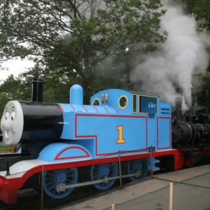Thomas waits at the boarding station to pick up passengers. KEVIN BURNHAM/Boothbay Register